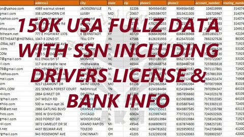 150K USA SSN FULLZ DATA INCLUDING DRIVERS LICENSE & BANK INFO