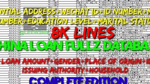 8K CHINA LOAN FULLZ DATABASE
