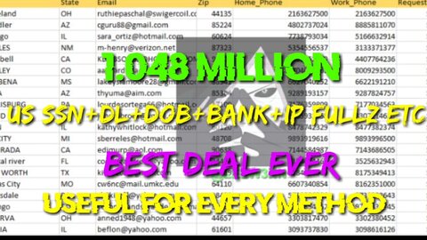 [1.048 MILLION] US SSN+DL+DOB+BANK+IP FULLZ ETC [BUNDLE OFFER]